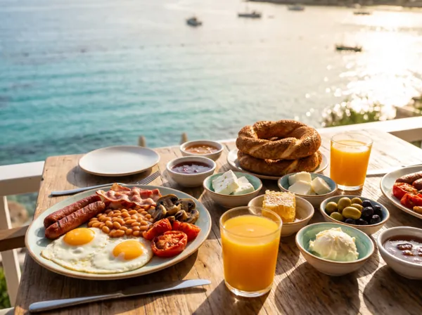 Full English breakfast with fresh orange juice and coffee