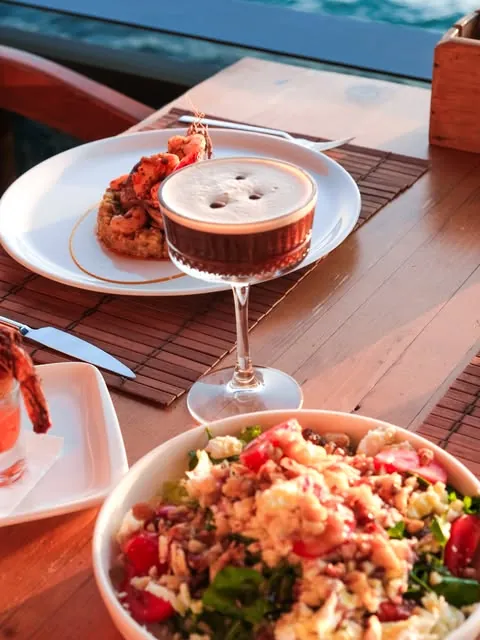 Seafood platter and espresso martini on the terrace